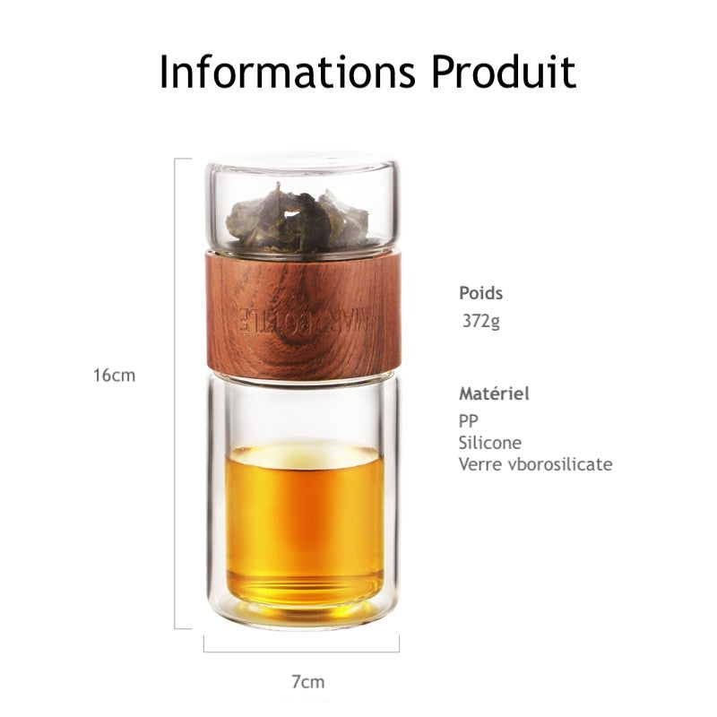 Gourde en verre avec infuseur de thé